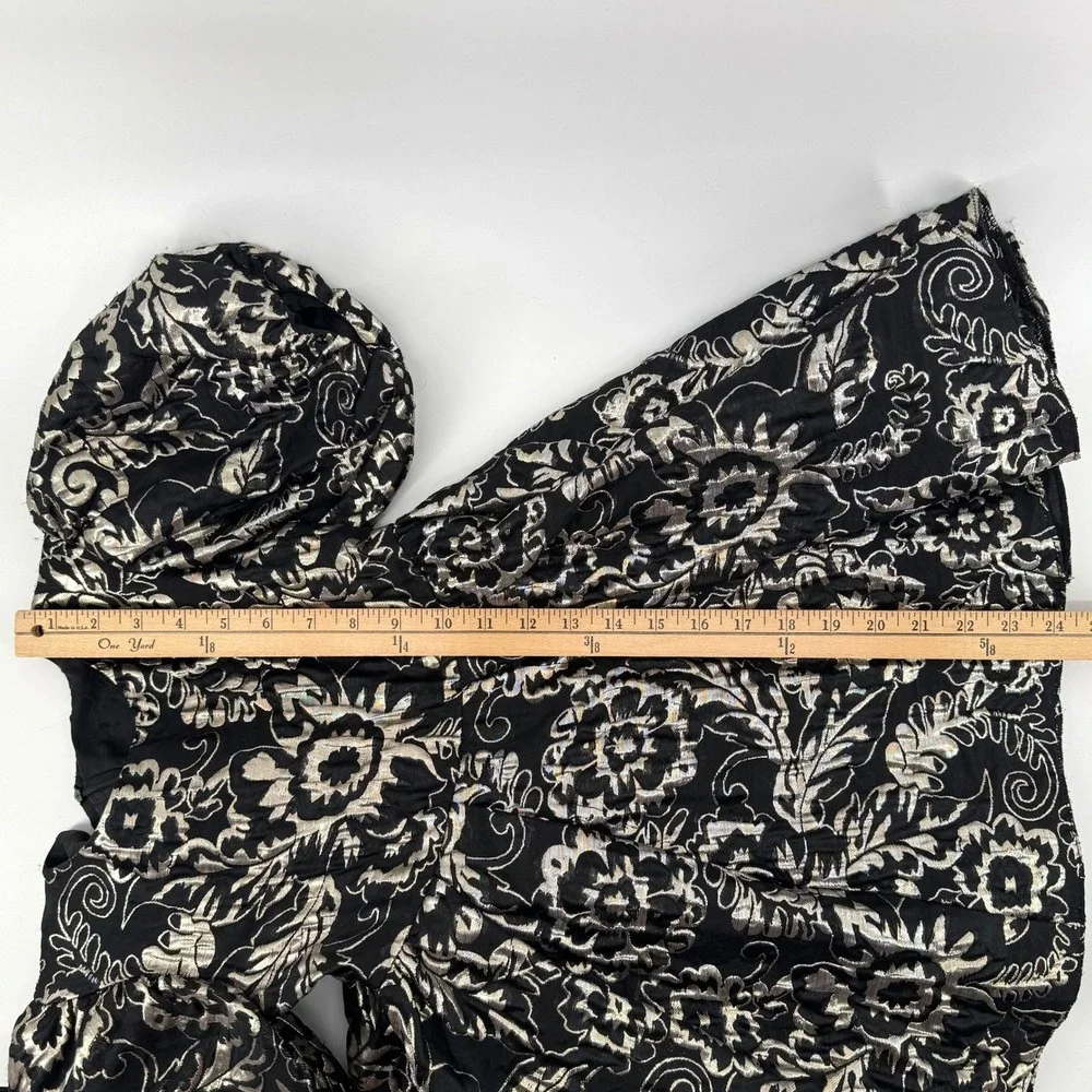 Girls Size 6 Dress Black Gold Silver Brocade Floral Puff Sleeve Holiday Party